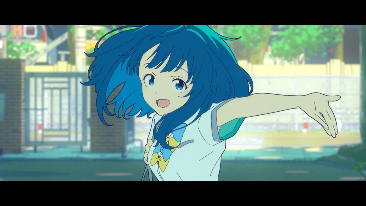 杏菜在室外转身伸出手臂的动画画面