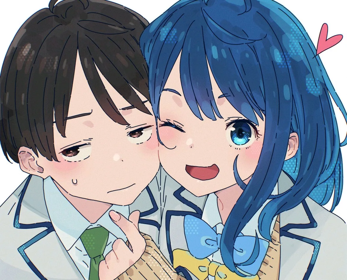 杏菜和温水靠近镜头的合影插画
